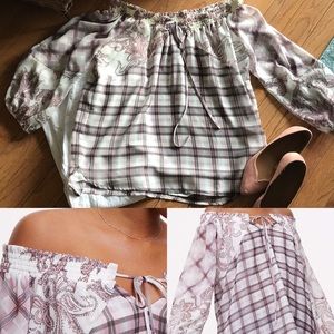 NWT - LOFT Plaid & Paisley Off-the-Shoulder Top